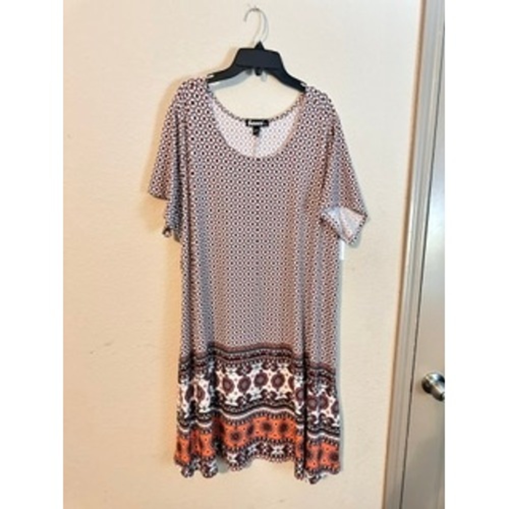 Sauci Shift Dress Women's 3X Rust Orange New Medallion Geometric Boho Knit